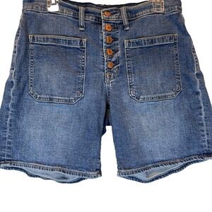 GAP Girlfriend Mid Rise Stretch Denim Shorts Size 10 Copper Button 5 Inch Inseam